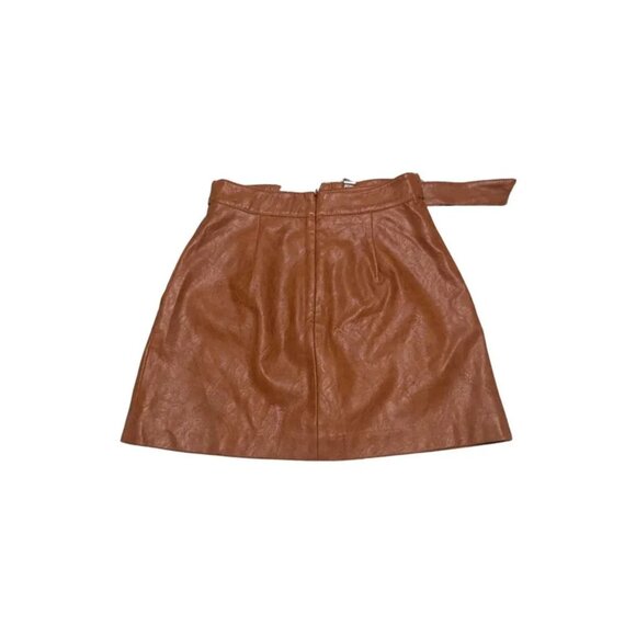 ZARA Faux Leather Belted Skort XS NWT Caramel Brown A-Line Back Zip ButtonDetail - Picture 3 of 5